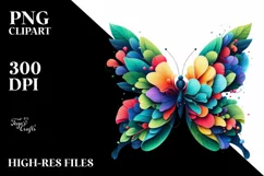Vibrant Butterfly with Plant Leaves, PNG Product Image 1
