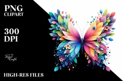 Vibrant Butterfly with Plant Leaves, PNG Product Image 3