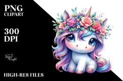Cute Unicorn with Floral Wreath, Transparent PNG Product Image 2