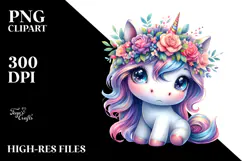Cute Unicorn with Floral Wreath PNG Product Image 2