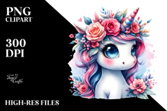 Cute Unicorn with Floral Wreath PNG Product Image 2