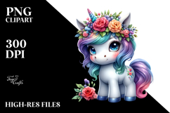 Cute Unicorn with Floral Wreath, Transparent PNG Product Image 2