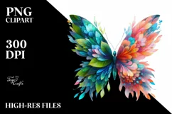 Vibrant Watercolor Butterfly with Flowers, PNG Product Image 1