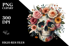 Boho Skull with Spring Flowers PNG Product Image 2