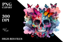 Cute Skull Butterfly Silhouettes Painting, PNG Product Image 2