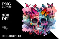 Skull with Butterfly Silhouettes PNG Product Image 2