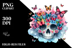 Skull with Butterfly Silhouettes PNG Product Image 2