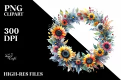 Colorful Sunflower Wreath | Sublimation Clipart Product Image 3