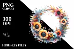 Colorful Sunflower Wreath | Sublimation Clipart Product Image 1