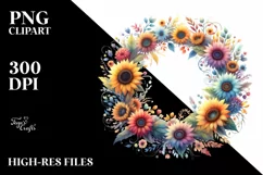 Colorful Sunflower Wreath | Sublimation Clipart Product Image 1