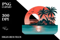 Retro Tropical Island Sunset | Sublimation Clipart Product Image 1