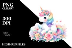 Colorful Baby Unicorn Watercolor Clipart Product Image 3