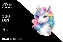 Colorful Baby Unicorn Watercolor Clipart Product Image 3