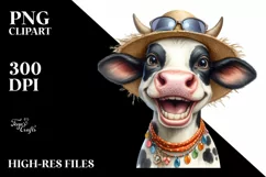Cow Enthusiastic Cow Portrait | Summer Sticker Clipart Product Image 1