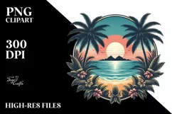 Vintage Tropical Island Sunset | Sublimation Clipart Product Image 1