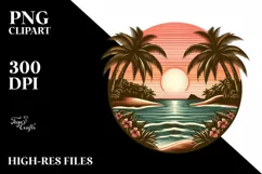 Vintage Tropical Island Sunset | Sublimation Clipart Product Image 3
