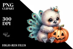 Cute Baby Peacock Sitting with Pumpkin, PNG Product Image 3