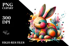 Colorful Wooden Bunny PNG Product Image 2