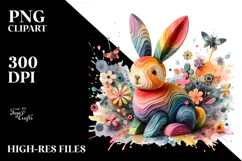 Colorful Wooden Bunny PNG Product Image 2