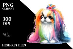 Cute Colorful Japanese Chin Watercolor Clipart Product Image 3