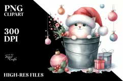 Whimsical Pastel Cat with Santa Hat PNG Product Image 2
