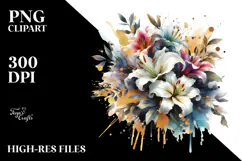 Vibrant Bouquet Gold Foil Lily Clipart Product Image 2