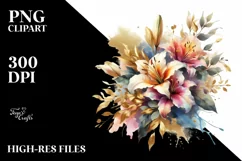 Vibrant Bouquet Gold Foil Lily Clipart Product Image 1