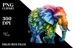 Vibrant Elephant with Plant Leaves, PNG Product Image 1