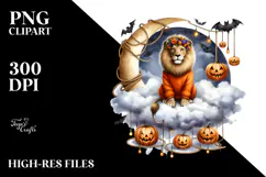 Watercolor Lion Dressed for Halloween Sitting on Cloud Product Image 2