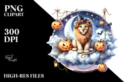 Watercolor Lion Dressed for Halloween Sitting on Cloud Product Image 2