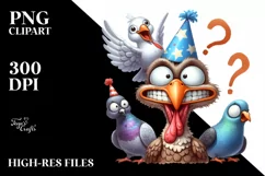 Funny Turkey Dove Party Hat Big Eyes Confused Clipart Product Image 1