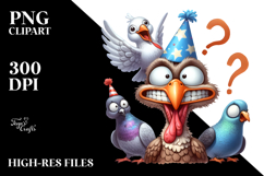 Funny Turkey Dove Party Hat Big Eyes Confused Clipart Product Image 2