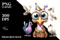 Funny Turkey Dove Party Hat Big Eyes Confused Clipart Product Image 1