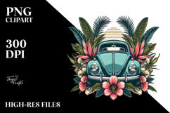 Retro Tropical Flower Beetle Car PNG Product Image 2