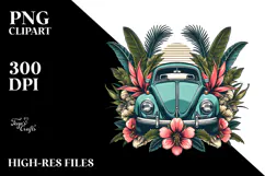 Retro Tropical Flower Beetle Car PNG Product Image 2