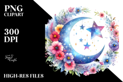 Vibrant Moon Flowers Stars Hanging Clipart Product Image 2