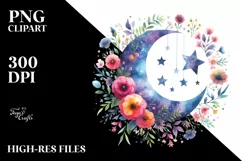 Vibrant Moon Flowers Stars Hanging Clipart Product Image 3