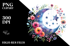 Vibrant Moon Flowers Stars Hanging Clipart Product Image 2