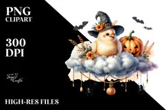 Watercolor Chicken Dressed for Halloween Sitting on Cloud Product Image 2