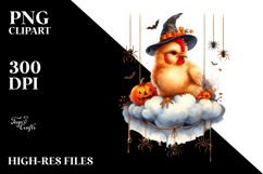 Watercolor Chicken Dressed for Halloween Sitting on Cloud Product Image 2