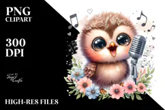 cute Baby Owl Singer PNG Product Image 2