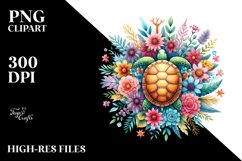 Colorful Turtle Floral | Sublimation Clipart Product Image 3