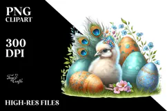 Digital Watercolor Adorned Peacock Easter Eggs PNG Product Image 2