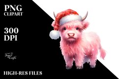Pink Highland Cow with Santa Hat PNG Product Image 2