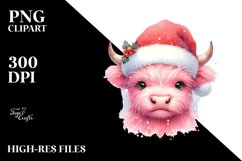 Pink Highland Cow with Santa Hat PNG Product Image 2