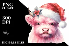 Pink Highland Cow with Santa Hat PNG Product Image 2