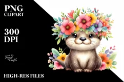 Watercolor Flower Crown Otter Clipart Product Image 1