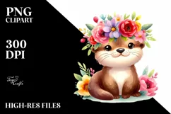 Watercolor Flower Crown Otter Clipart Product Image 3