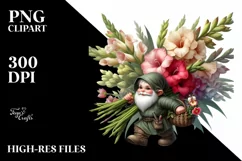 Detailed Gnome with Gladiolus Bouquet Digital Painting Product Image 1