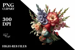 Detailed Gnome with Gladiolus Bouquet Digital Painting Product Image 1